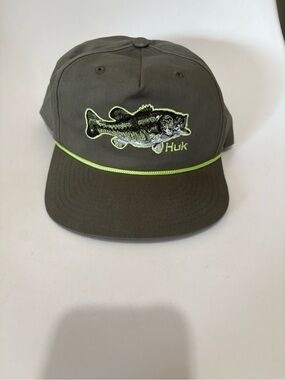 Huk SnapBack men’s stitch fish brim rope trucker hat green bass embroidered